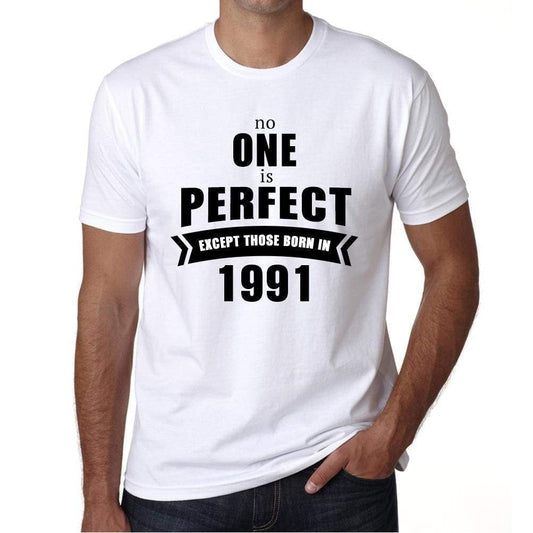 1991 No One Is Perfect White Mens Short Sleeve Round Neck T-Shirt 00093 - White / S - Casual