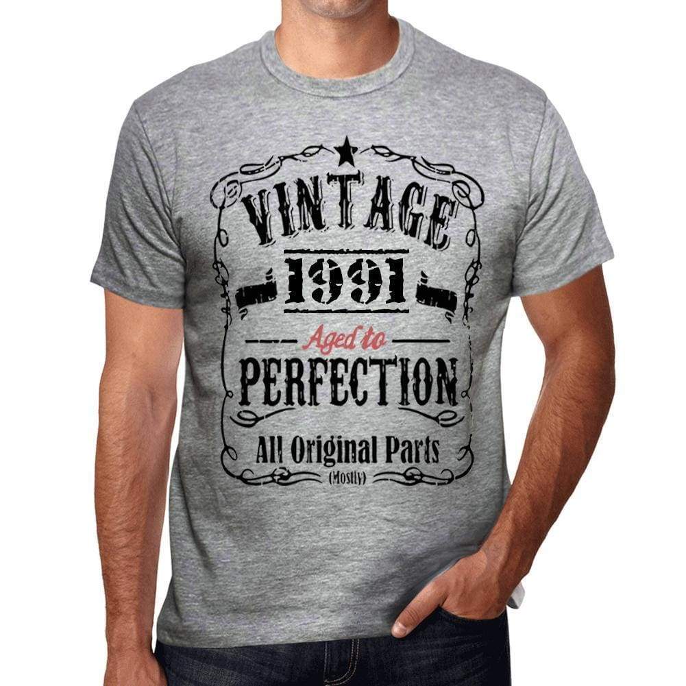 1991 Vintage Aged To Perfection Mens T-Shirt Grey Birthday Gift 00489 - Grey / S - Casual