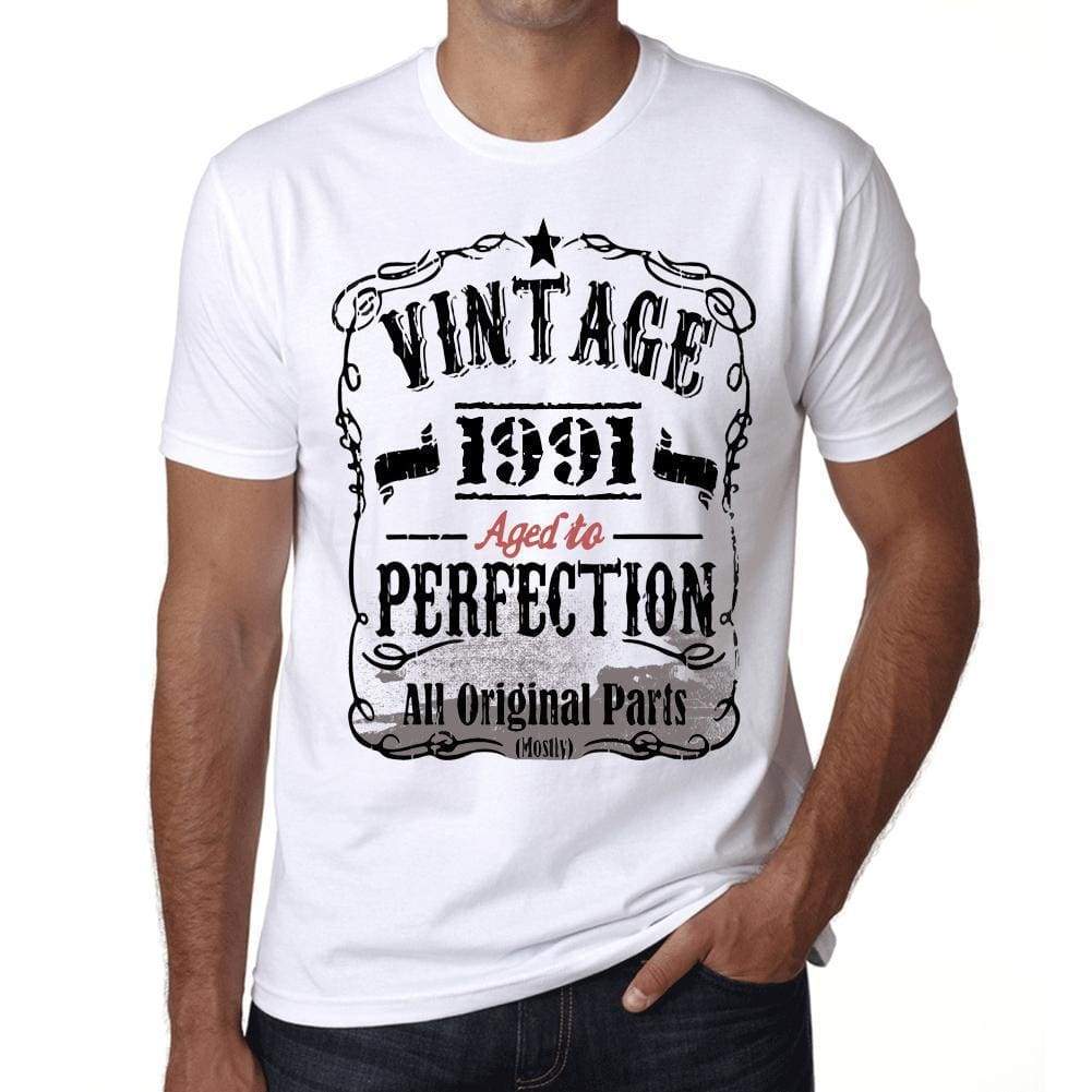 1991 Vintage Aged To Perfection Mens T-Shirt White Birthday Gift 00488 - White / Xs - Casual