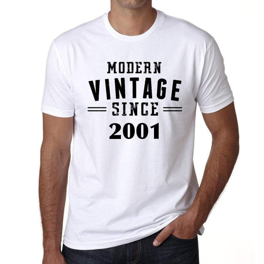 2001 Modern Vintage White Mens Short Sleeve Round Neck T-Shirt 00113 - White / S - Casual