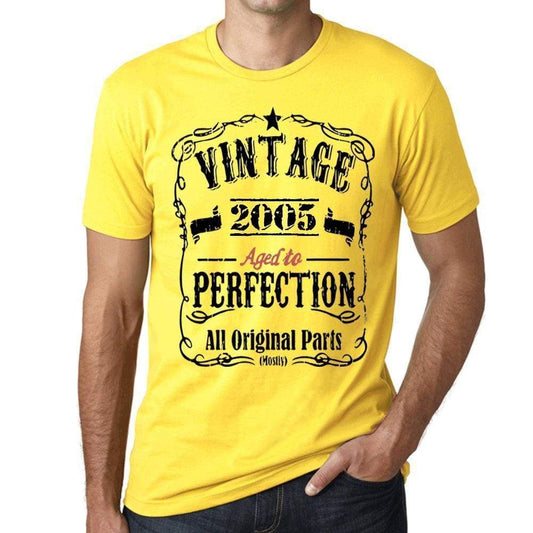 2005 Vintage Aged To Perfection Mens T-Shirt Yellow Birthday Gift 00487 - Yellow / Xs - Casual