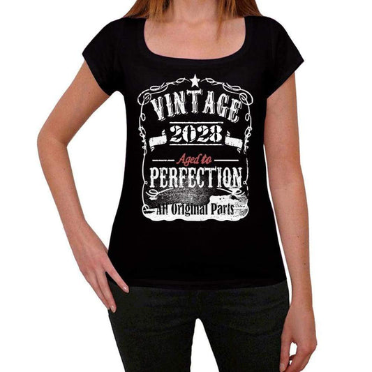 2028 Vintage Aged To Perfection Womens T-Shirt Black Birthday Gift 00492 - Black / Xs - Casual