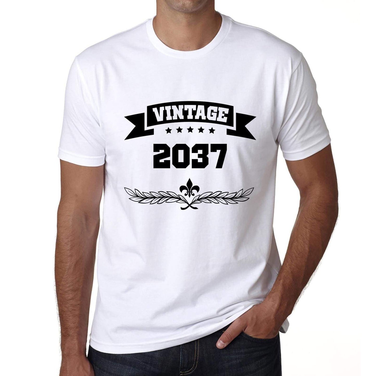 2037 Vintage Year White Mens Short Sleeve Round Neck T-Shirt 00096 - White / S - Casual