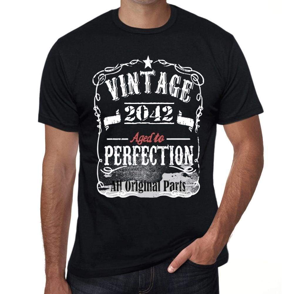 2042 Vintage Aged To Perfection Mens T-Shirt Black Birthday Gift 00490 - Black / Xs - Casual