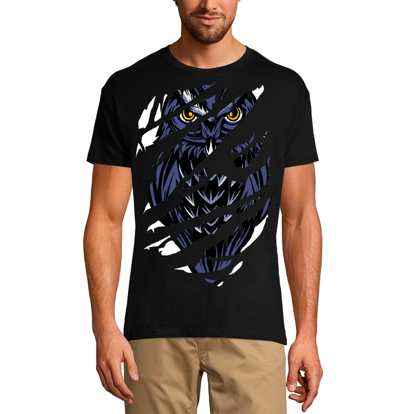 ULTRABASIC Men's Torn T-Shirt Owl - Night Bird Vintage Shirt for Men