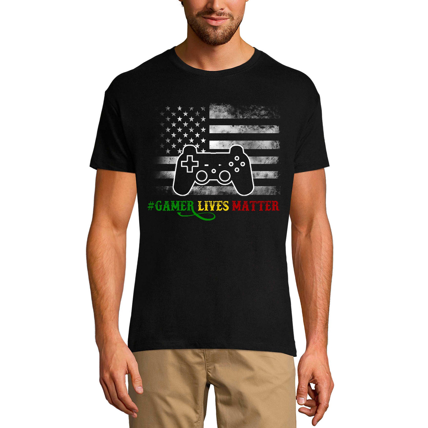 ULTRABASIC Men's T-Shirt Gamer Lives Matter - American Flag - Gaming Apparel gamer lives matter quote dad gamer i paused my game alien player ufo playstation tee shirt clothes gaming apparel gifts super mario nintendo call of duty graphic tshirt video game funny geek gift for the gamer fortnite pubg humor son father birthday