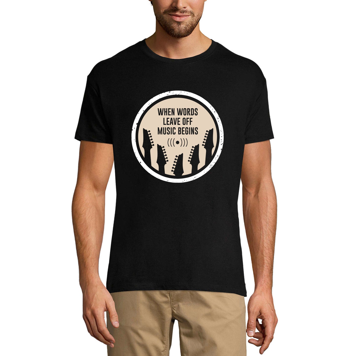 ULTRABASIC Men's T-Shirt When Words Leave Off Music Begins - Shirt for Musician