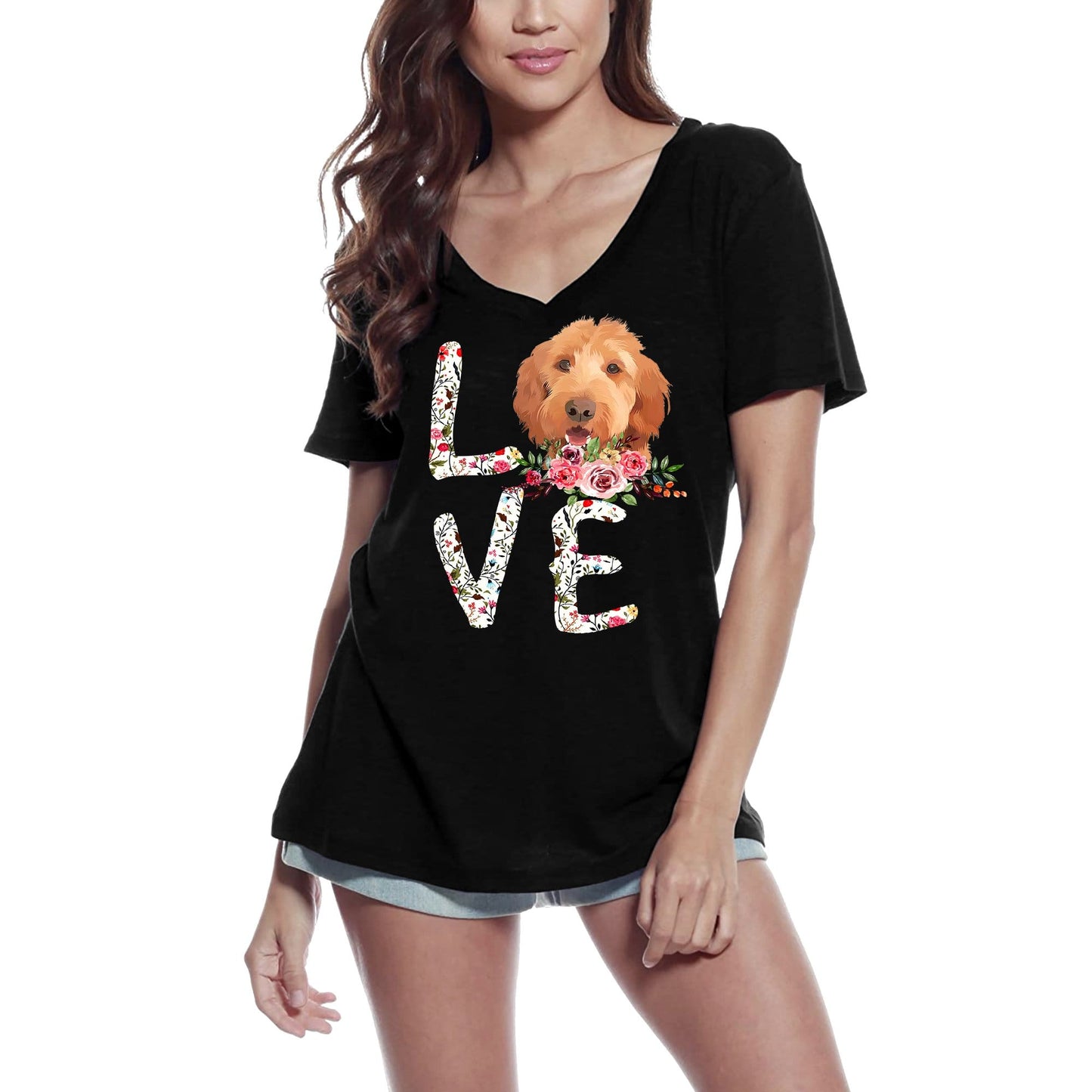 ULTRABASIC Women's T-Shirt Love Fluffy Dogs - Flower Dog Shirt - Pet Lovers Tee Shirt
