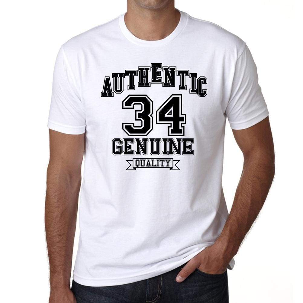 34 Authentic Genuine White Mens Short Sleeve Round Neck T-Shirt 00121 - White / S - Casual