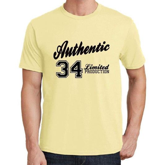 34 Authentic Yellow Mens Short Sleeve Round Neck T-Shirt - Yellow / S - Casual