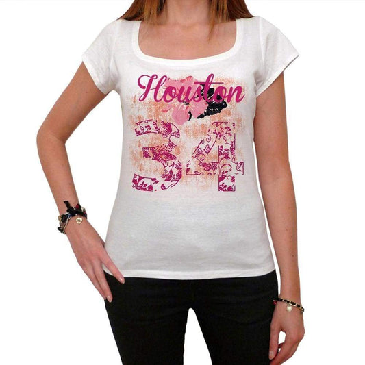 34 Houston City With Number Womens Short Sleeve Round White T-Shirt 00008 - Casual