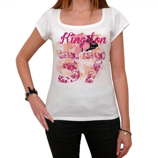 37 Kingston City With Number Womens Short Sleeve Round White T-Shirt 00008 - Casual