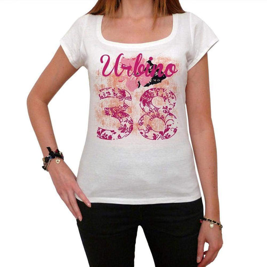 38 Urbino City With Number Womens Short Sleeve Round White T-Shirt 00008 - Casual