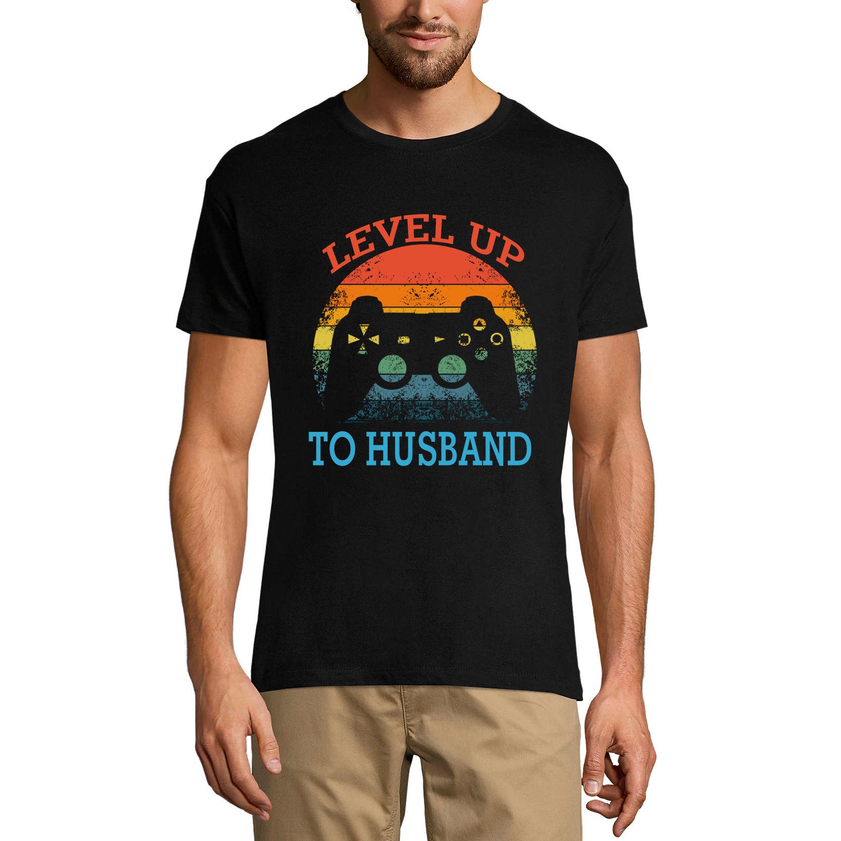 ULTRABASIC Men's Graphic T-Shirt Level up to Husband - Funny Gaming Shirt for Him husband level up dad gamer i paused my game alien player ufo playstation tee shirt clothes gaming apparel gifts super mario nintendo call of duty graphic tshirt video game funny geek gift for the gamer fortnite pubg humor son father birthday