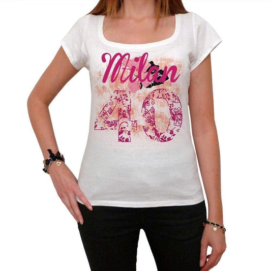 40 Milan City With Number Womens Short Sleeve Round White T-Shirt 00008 - White / Xs - Casual