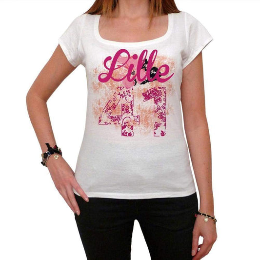 41 Lille City With Number Womens Short Sleeve Round White T-Shirt 00008 - White / Xs - Casual
