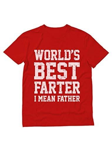 Men's T-shirt Funny Shirt for Dads, World's Best Farter, I Mean Father T-Shirt Red