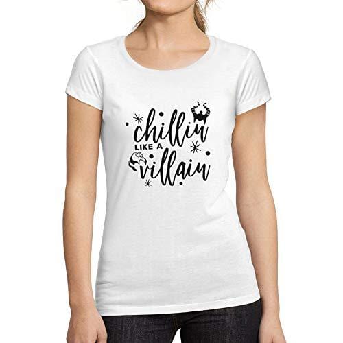 Ultrabasic - Tee-Shirt Femme col Rond Décolleté Chillin Like a Villain Letter Casual Fashion Blanco