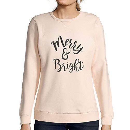 Ultrabasic - Femme Imprimé Graphique Sweat-Shirt Merry and Bright Noël Mignon Idées Cadeaux Rose Crémeux