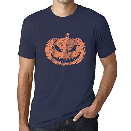 Ultrabasic - Homme T-Shirt Graphique Visage Citrouille Mignon Occasionnel Automne Halloween French Marine