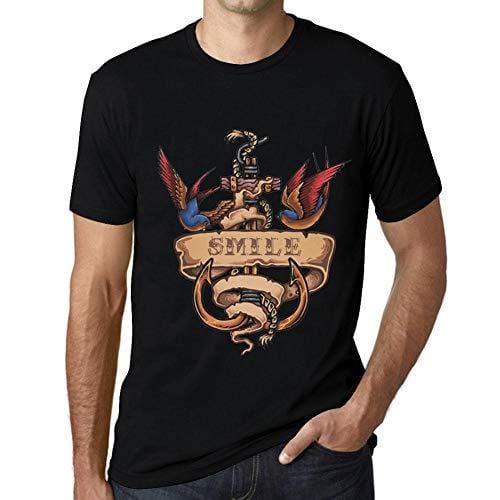 Ultrabasic - Homme T-Shirt Graphique Anchor Tattoo Smile Noir Profond