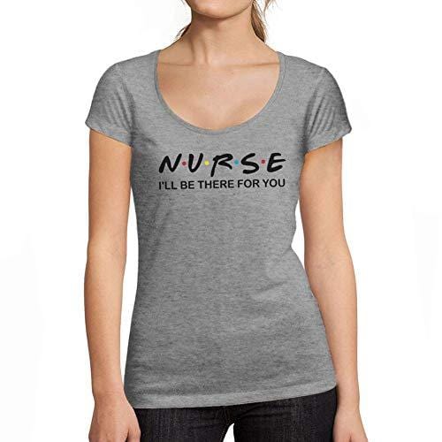 Ultrabasic - Tee-Shirt Femme col Rond Décolleté Nurse Letter Casual Fashion Relaxed Gris Chiné