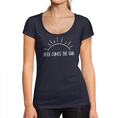 Ultrabasic - Tee-Shirt Femme col Rond Décolleté Here Comes The Sun French Marine