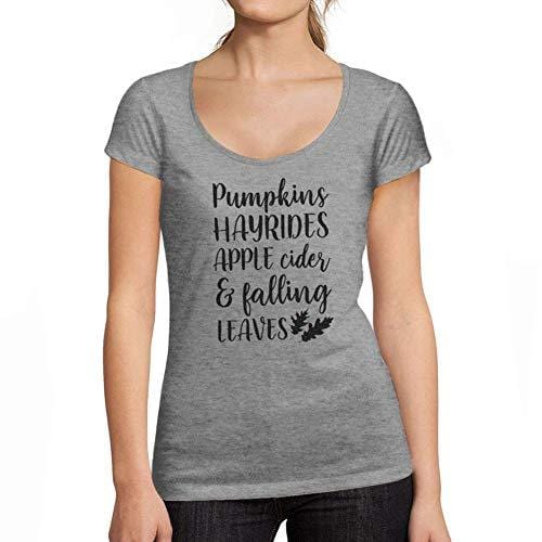 Ultrabasic - Tee-Shirt Femme col Rond Décolleté Pumpkins Hayrides Apple Cider and Falling Leaves Gris Chiné