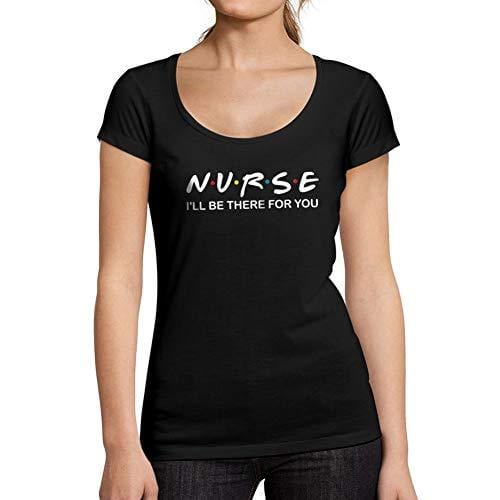 Ultrabasic - Tee-Shirt Femme col Rond Décolleté Nurse Letter Casual Fashion Relaxed Noir Profond