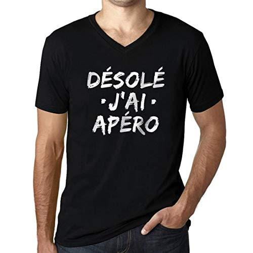 Men's Vintage Tee Shirt Graphic V-Neck T Shirt Désolé J'Ai apéro Noir Profond