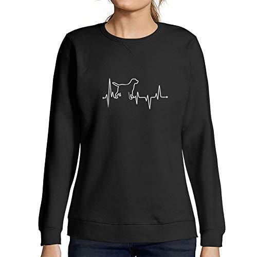 Ultrabasic - Femme Graphique Dog Lover Heartbeat Sweatshirt Action de Grâces Xmas Cadeau Idées Tee Gris Chiné Noir Profond