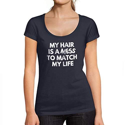 Ultrabasic - Tee-Shirt Femme col Rond Décolleté My Hair is a MessFrench Marine
