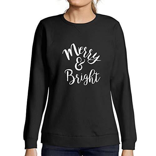 Ultrabasic - Femme Imprimé Graphique Sweat-Shirt Merry and Bright Noël Mignon Idées Cadeaux Noir Profond