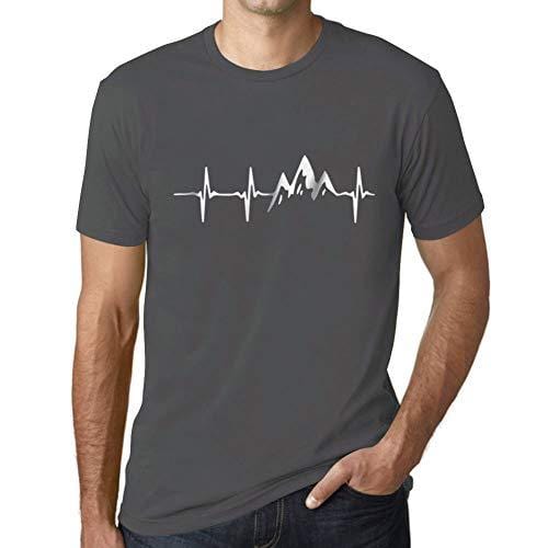 Ultrabasic - Homme T-Shirt Graphique Rythme Cardiaque de Montagne Gris Souris