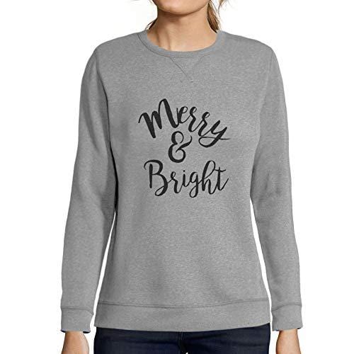Ultrabasic - Femme Imprimé Graphique Sweat-Shirt Merry and Bright Noël Mignon Idées Cadeaux Gris Chiné