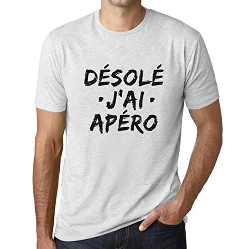 Homme T-Shirt Graphique Imprimé Vintage Tee Désolé J'Ai apéro Blanc Chiné