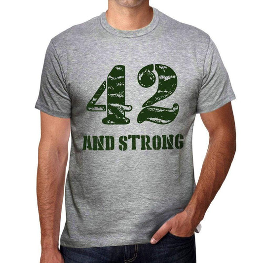42 And Strong Men's T-shirt Grey Birthday Gift - Ultrabasic