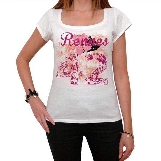 42 Rennes City With Number Womens Short Sleeve Round White T-Shirt 00008 - White / Xs - Casual
