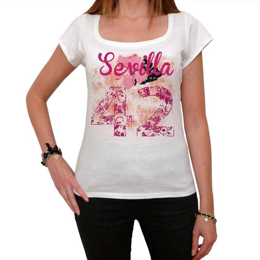 42 Sevilla City With Number Womens Short Sleeve Round White T-Shirt 00008 - White / Xs - Casual