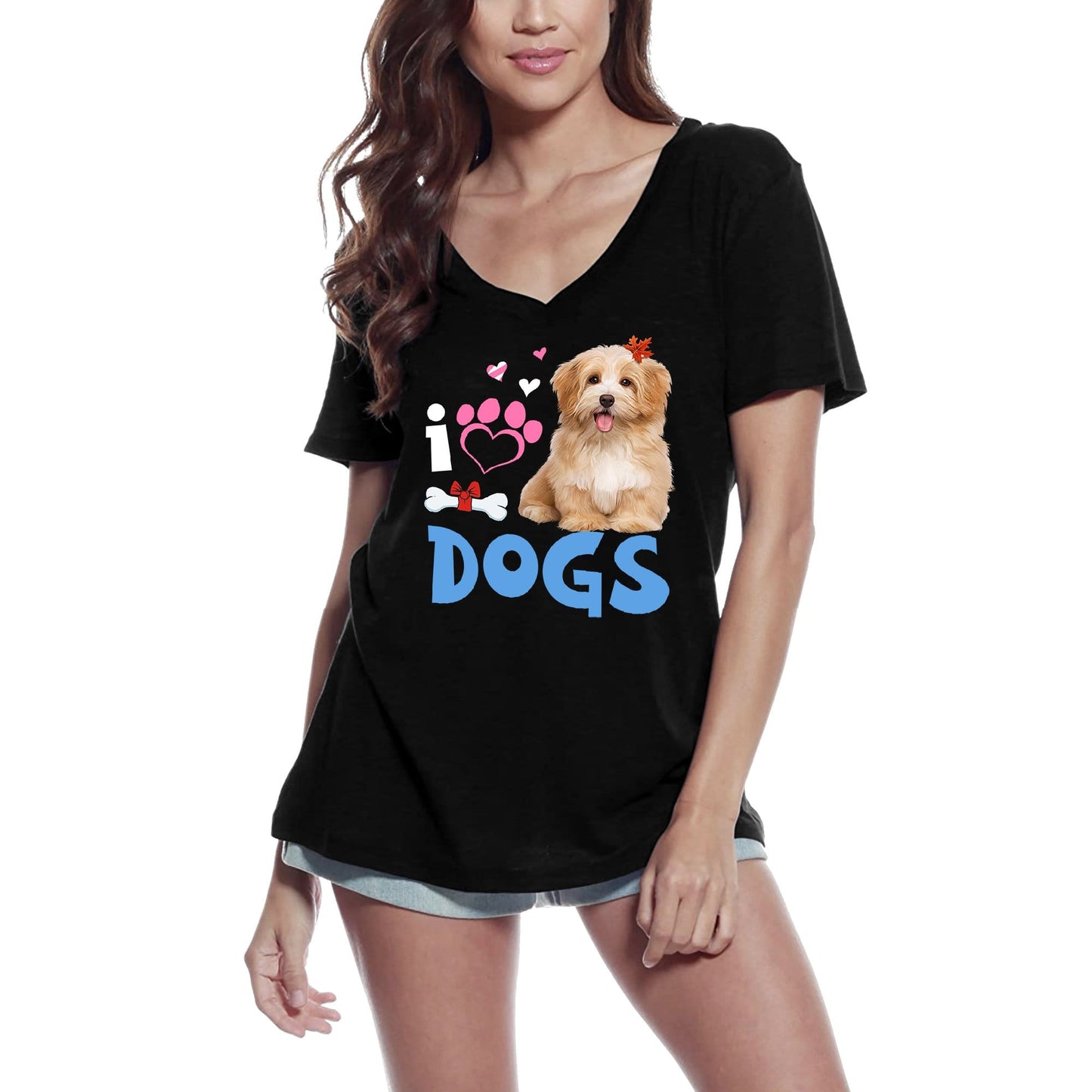 ULTRABASIC Women's T-Shirt I Love Fluffy Dogs - Cute Dog Paw - Dog Bone