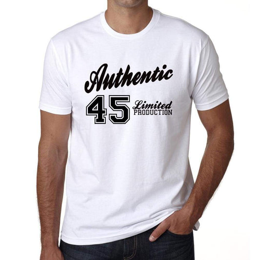 45 Authentic White Mens Short Sleeve Round Neck T-Shirt 00123 - White / L - Casual
