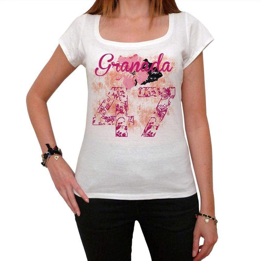 47 Granada City With Number Womens Short Sleeve Round White T-Shirt 00008 - White / Xs - Casual