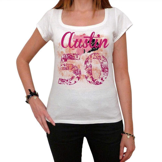 50 Austin City With Number Womens Short Sleeve Round Neck T-Shirt 100% Cotton Available In Sizes Xs S M L Xl. Womens Short Sleeve Round Neck