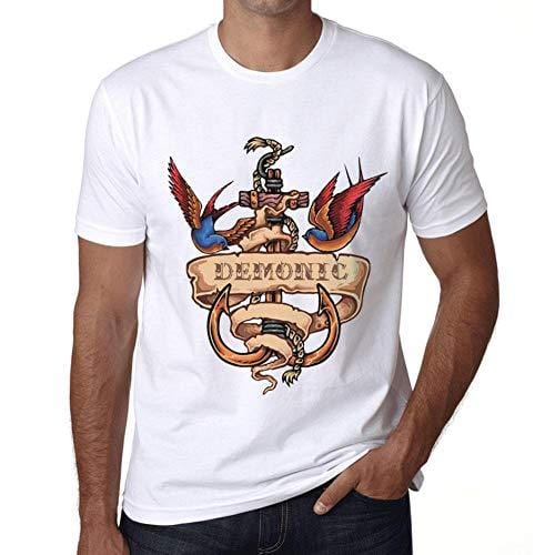 Ultrabasic - Homme T-Shirt Graphique Anchor Tattoo Demonic Blanc