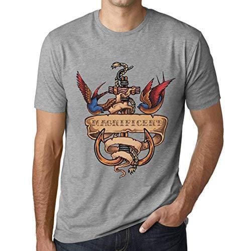 Ultrabasic - Homme T-Shirt Graphique Anchor Tattoo Magnificent Gris Chiné