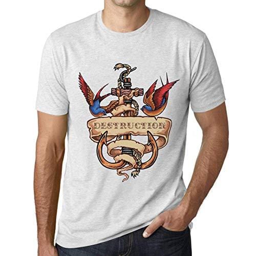 Ultrabasic - Homme T-Shirt Graphique Anchor Tattoo Destruction Blanc Chiné