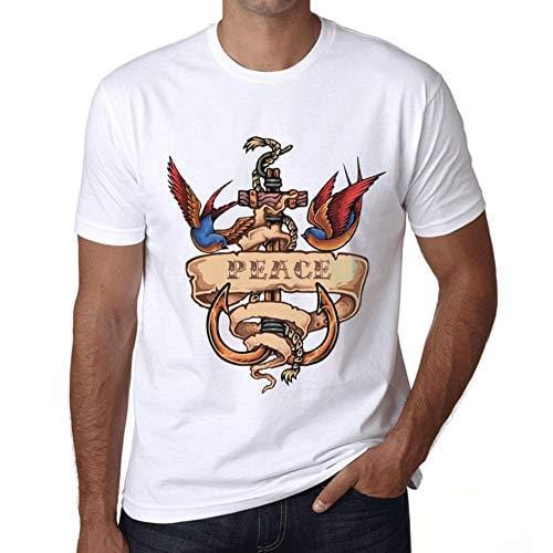 Ultrabasic - Homme T-Shirt Graphique Anchor Tattoo Peace Blanc