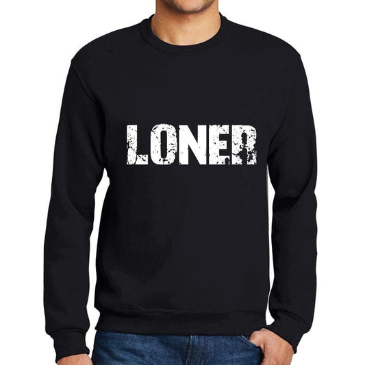 Ultrabasic Homme Imprimé Graphique Sweat-Shirt Popular Words Loner Noir Profond