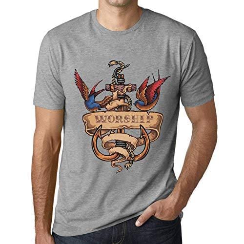 Ultrabasic - Homme T-Shirt Graphique Anchor Tattoo Worship Gris Chiné