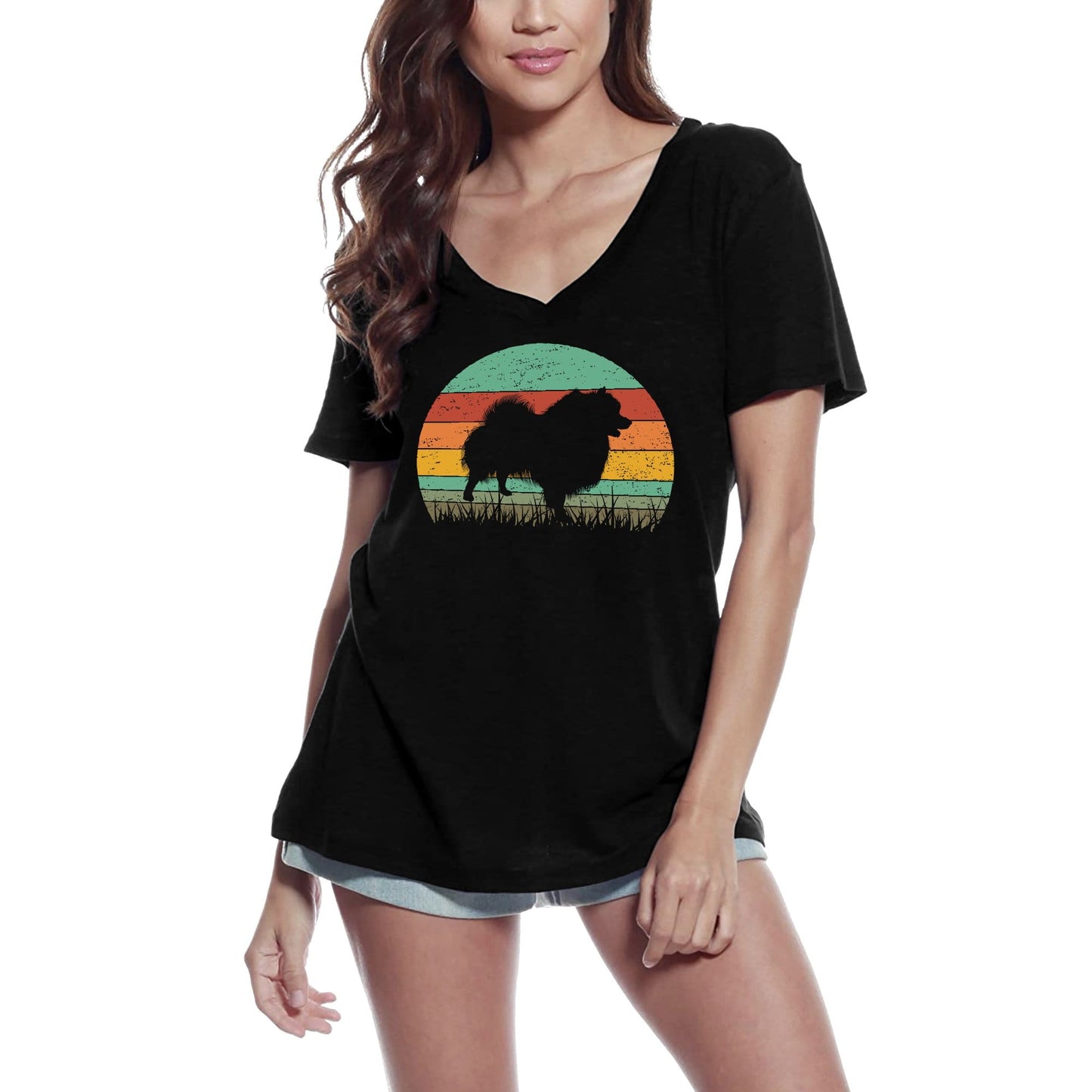 ULTRABASIC Women's T-Shirt Dog On Sunset - Love Fluffy Dogs - Graphic Apparel